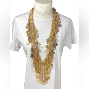Chunky Belly Dance Chain Gold Tone Tone Necklace Body Bib Festival Boho Vtg 70’s